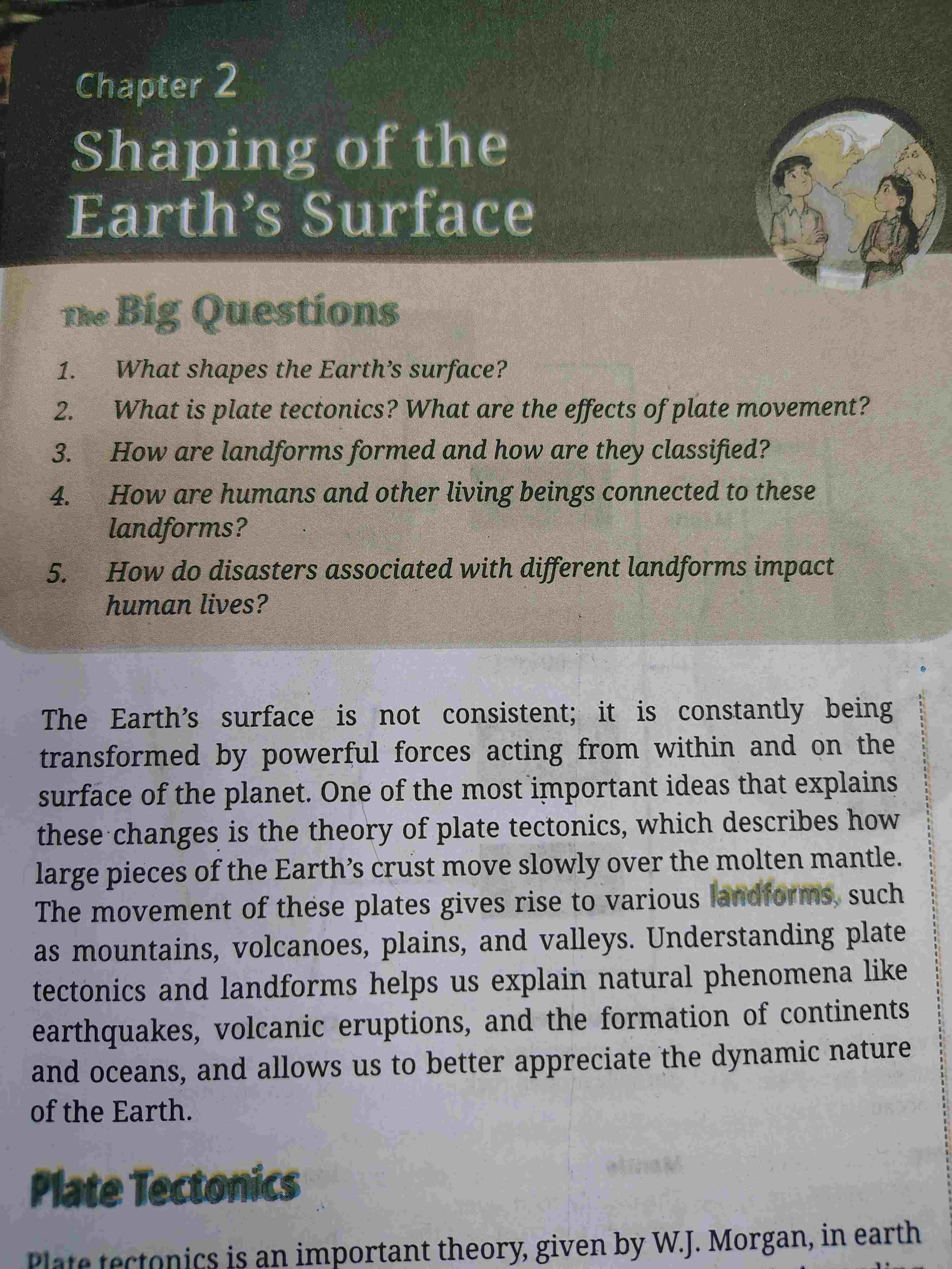 Class 9 SST Understanding Society india and beyond chapter 2 Shaping of the Earth's Surface Excercise